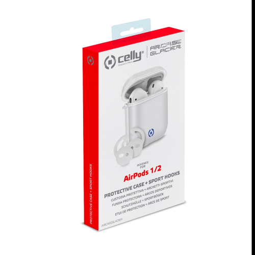 CELLY AIRPODS 1/2 GLACIER CUSTODIA PROTETIVA PIU ARCHETTI SPORTIVI PER AIRPODS BIANCO